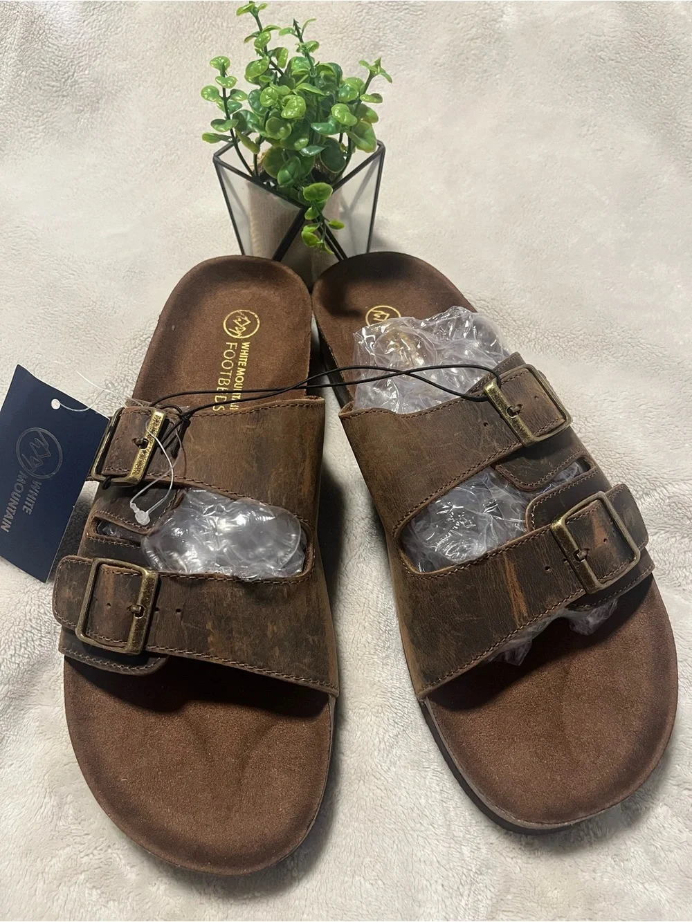 White Mountain Men’s Hampton  Brown Double-Buckle Slide Sandals Size 12 NWT